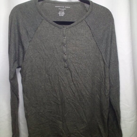American Eagle Shirt XS Soft & Sexy Plush Long Sleeve Green Gray Color - Picture 15 of 16